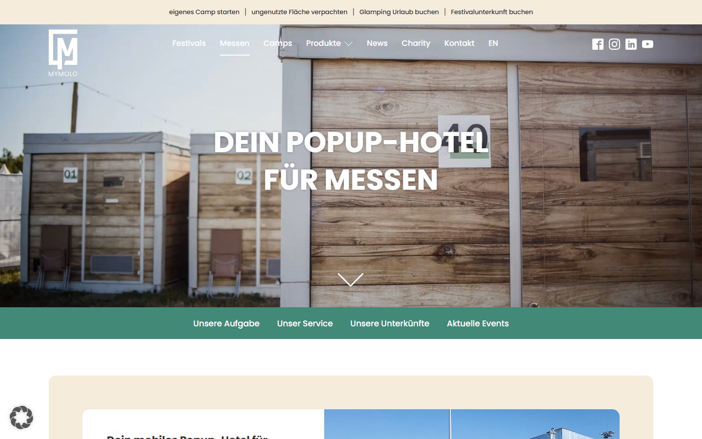 Website von My Molo GmbH – Desktopansicht: Messe Unterkünfte