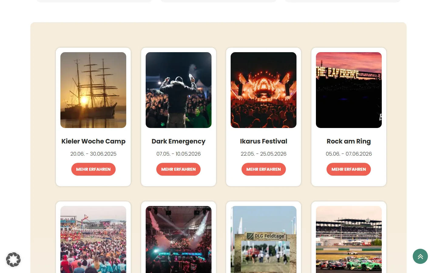 Website von My Molo GmbH – Desktopansicht: Aktuelle Festivals