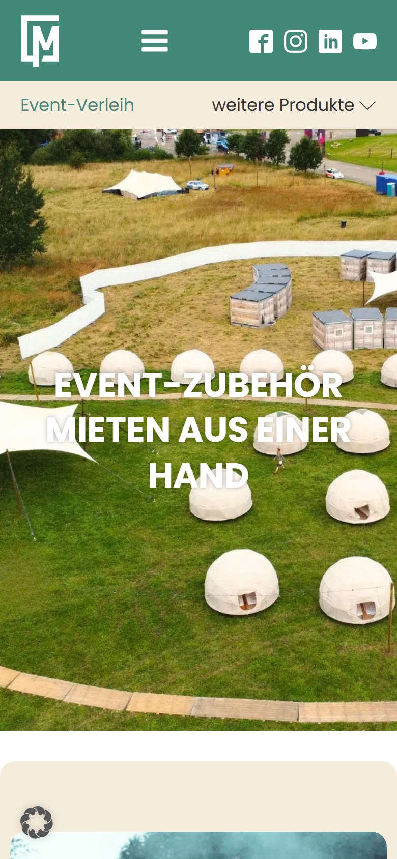 Website von My Molo GmbH – Handyansicht: Event Verleih: Sonnensegel, Barcontainer, Marktstände, Licht