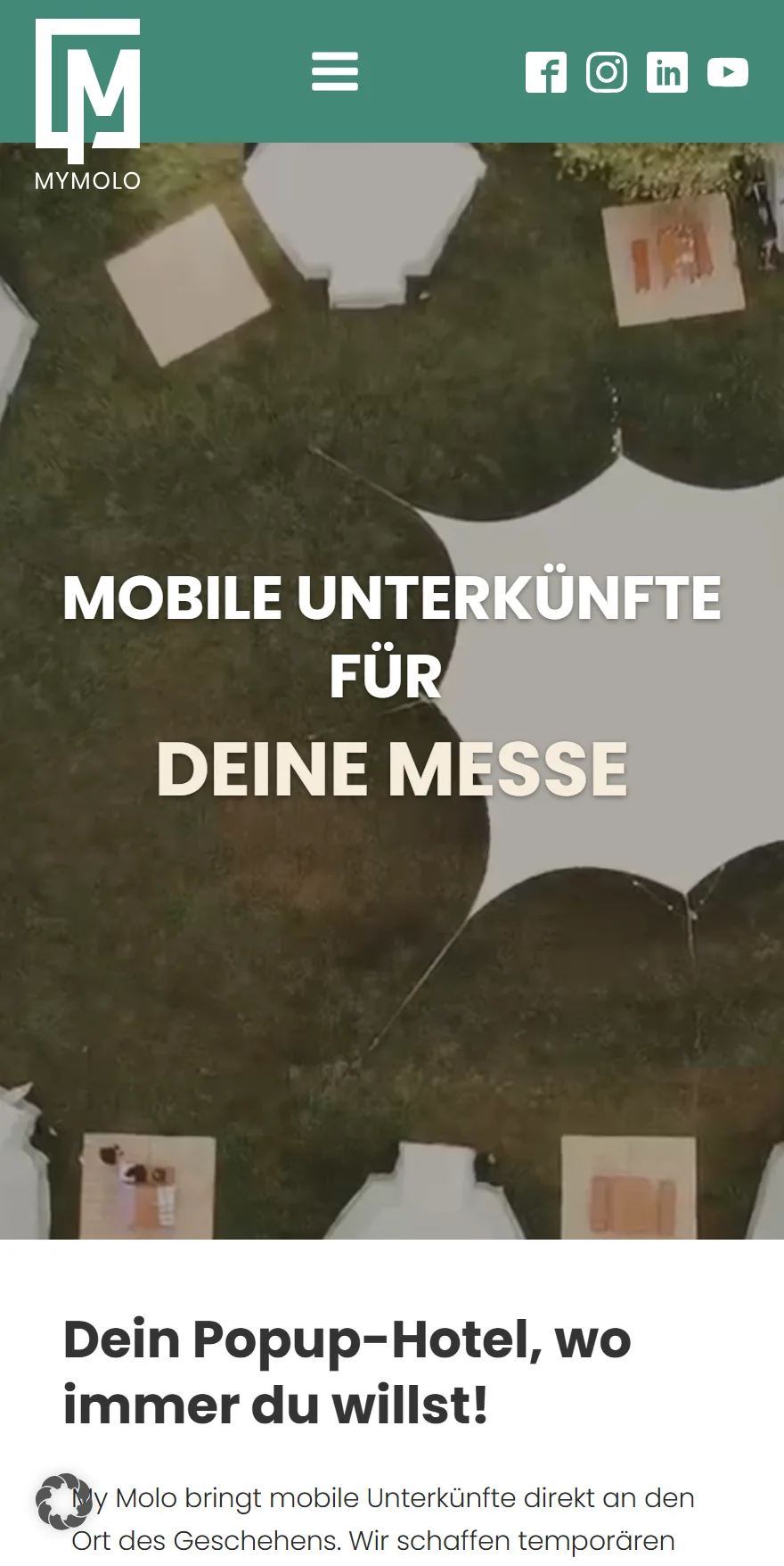 Website von My Molo GmbH – Handyansicht: MOBILE UNTERKÜNFTE FÜR