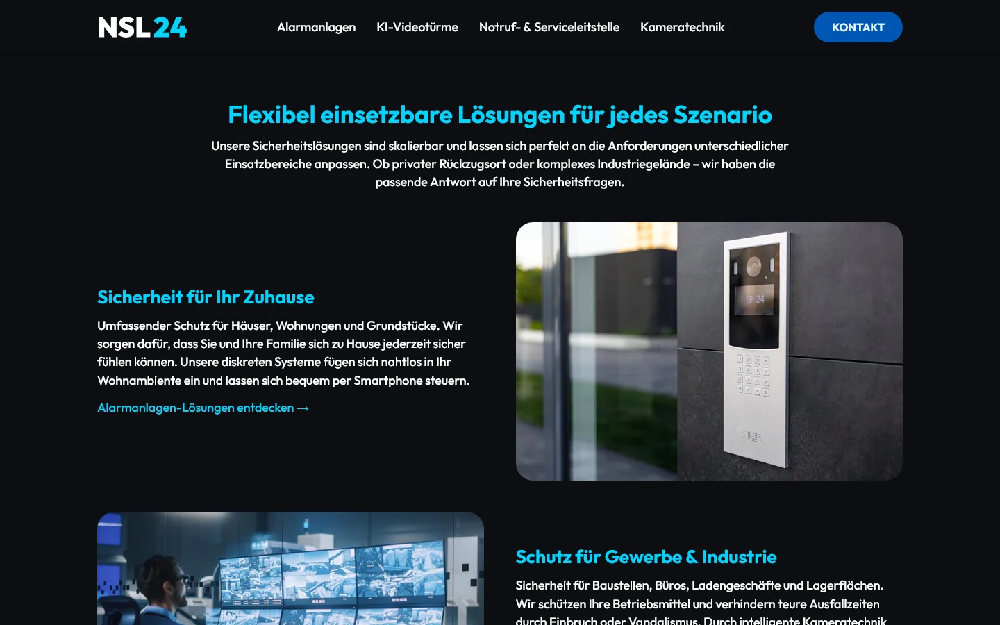 Website von NSL24 Sicherheitslösungen – Desktopansicht