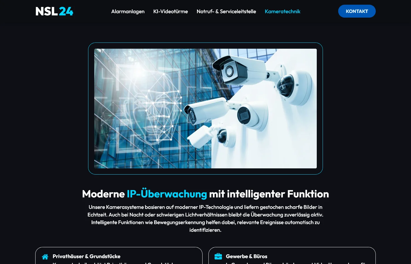 Website von NSL24 Sicherheitslösungen – Desktopansicht