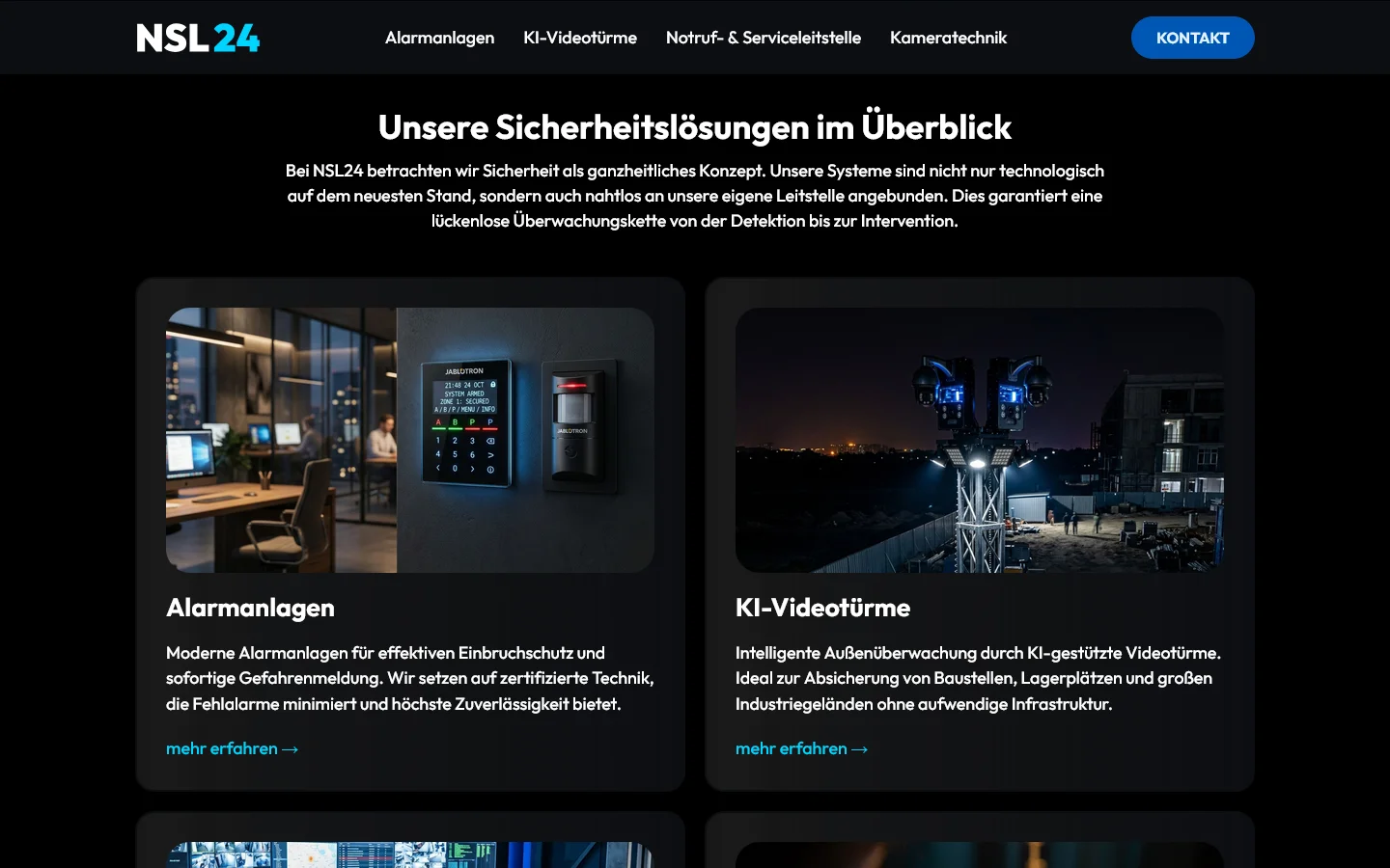 Website von NSL24 Sicherheitslösungen – Desktopansicht