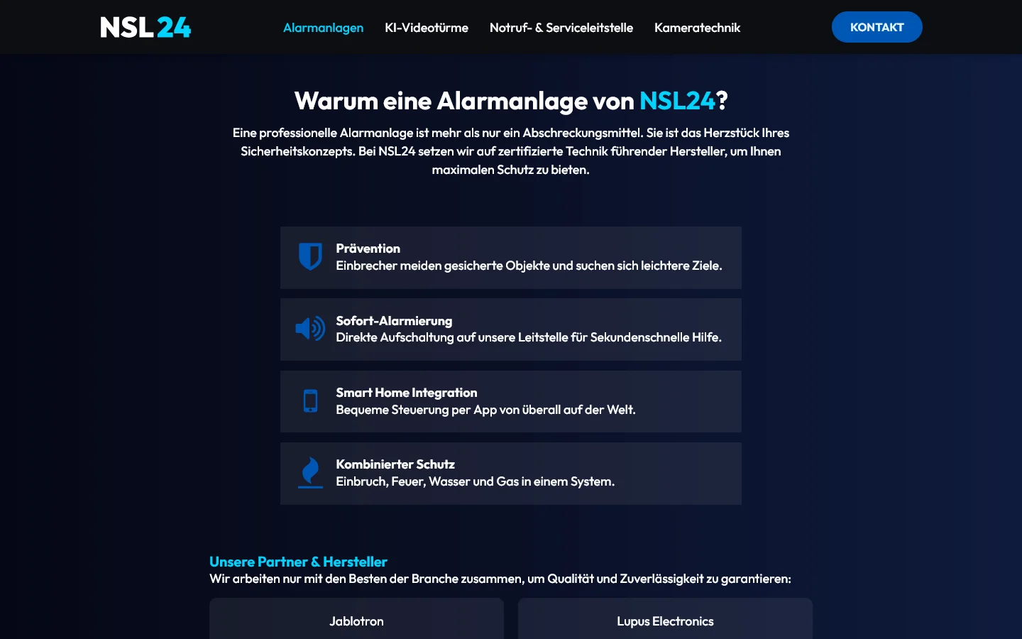 Website von NSL24 Sicherheitslösungen – Desktopansicht