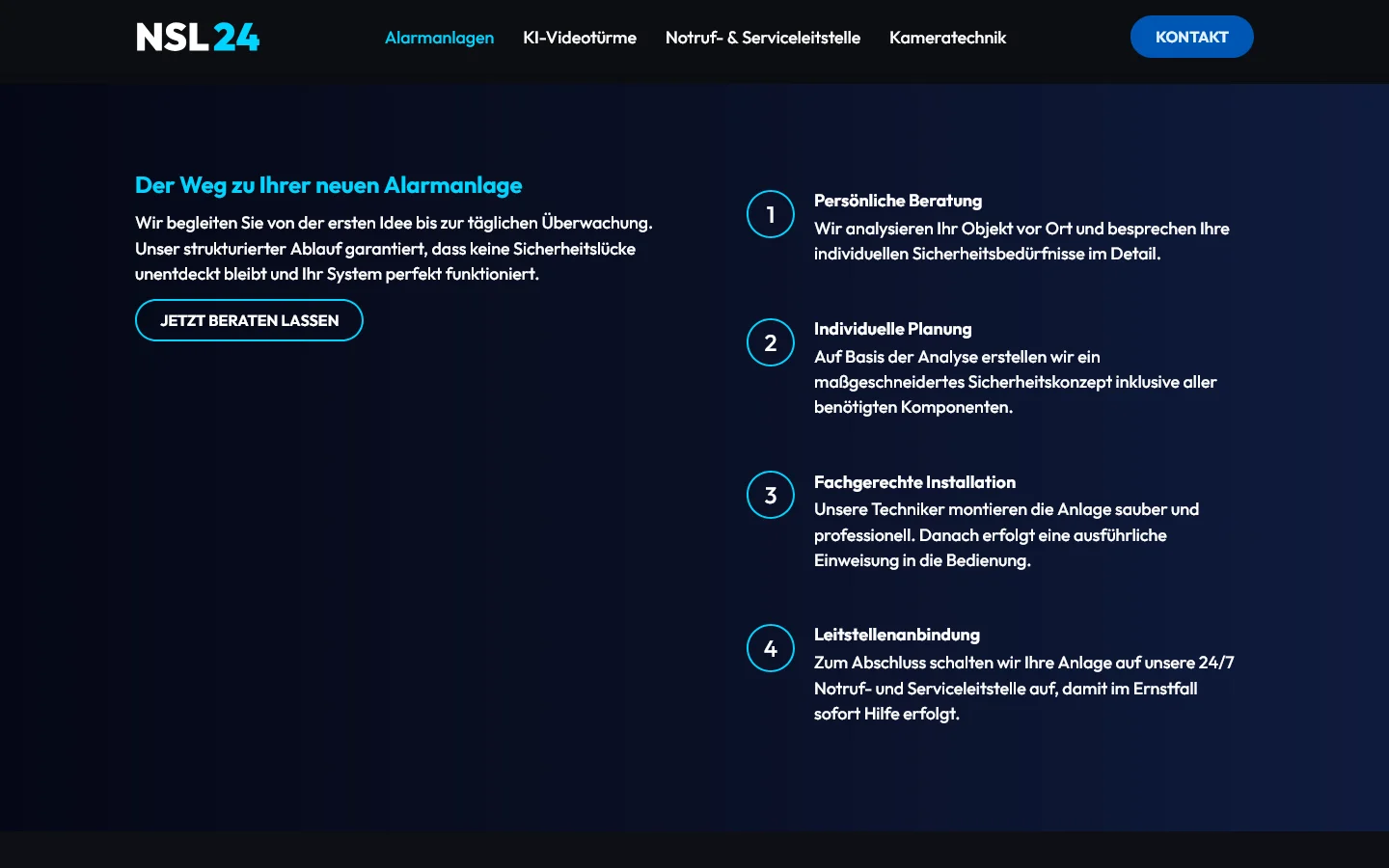 Website von NSL24 Sicherheitslösungen – Desktopansicht