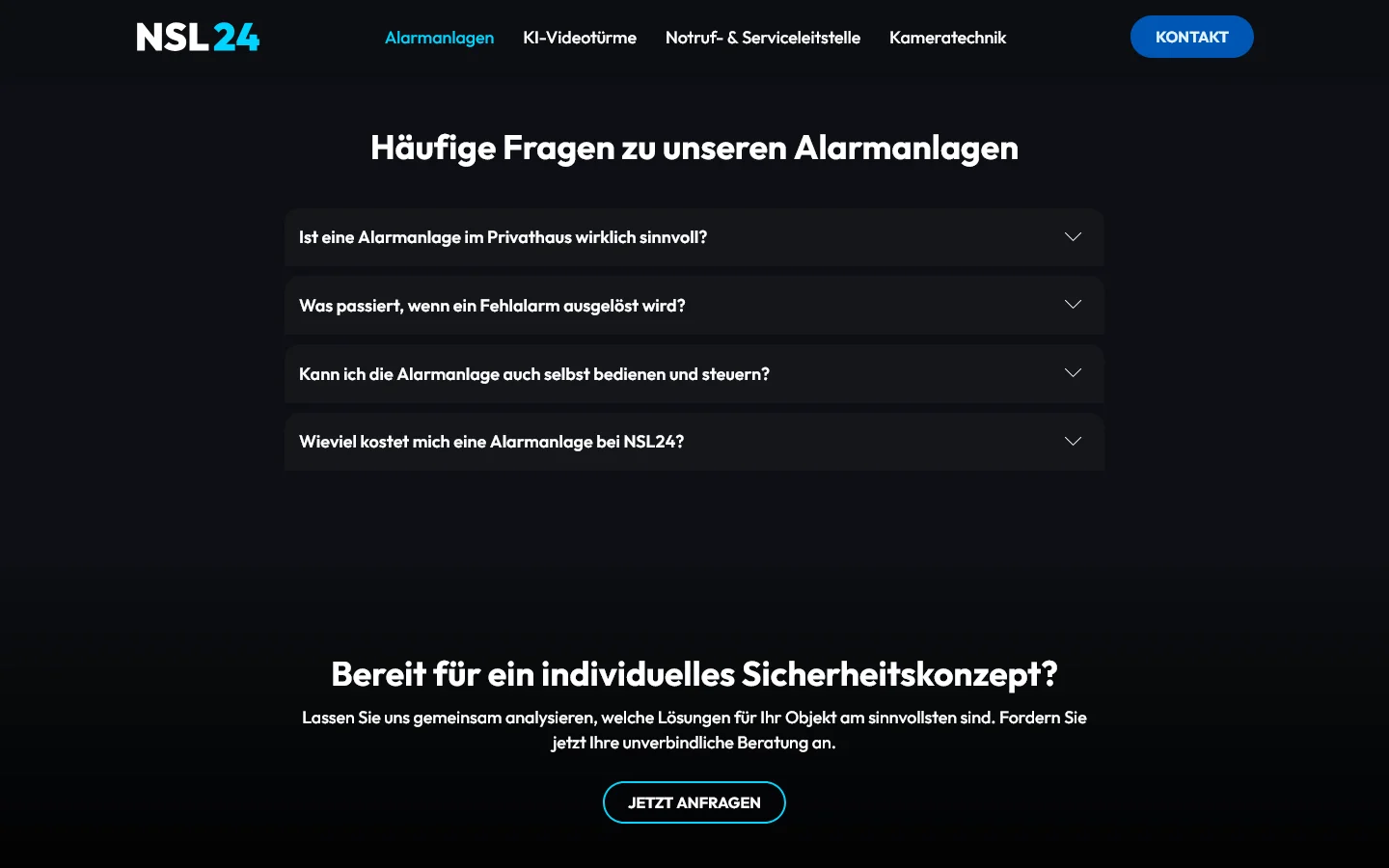 Website von NSL24 Sicherheitslösungen – Desktopansicht