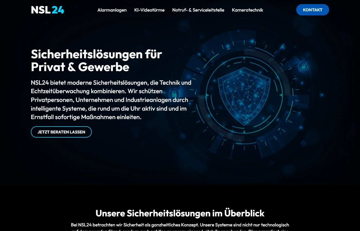 Website von NSL24 Sicherheitslösungen – Desktopansicht
