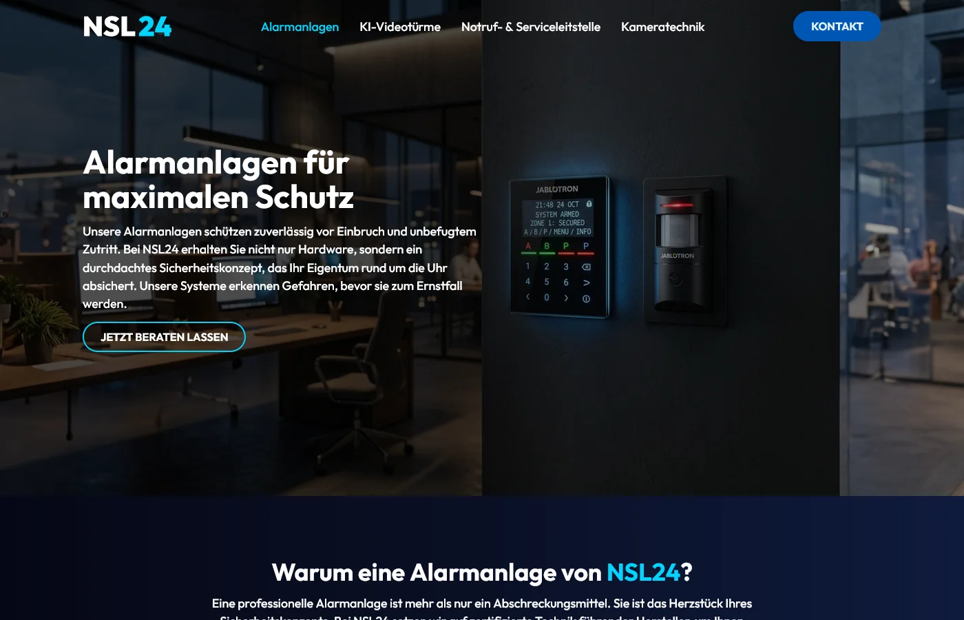 Website von NSL24 Sicherheitslösungen – Desktopansicht
