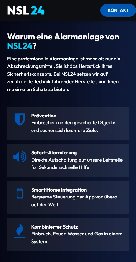 Website von NSL24 Sicherheitslösungen – Handyansicht
