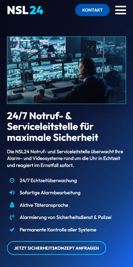 Website von NSL24 Sicherheitslösungen – Handyansicht