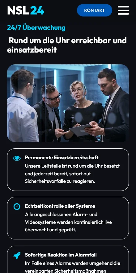 Website von NSL24 Sicherheitslösungen – Handyansicht