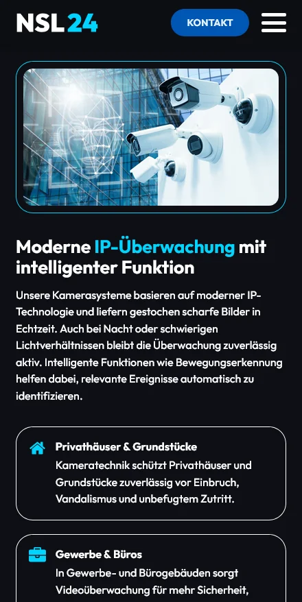 Website von NSL24 Sicherheitslösungen – Handyansicht