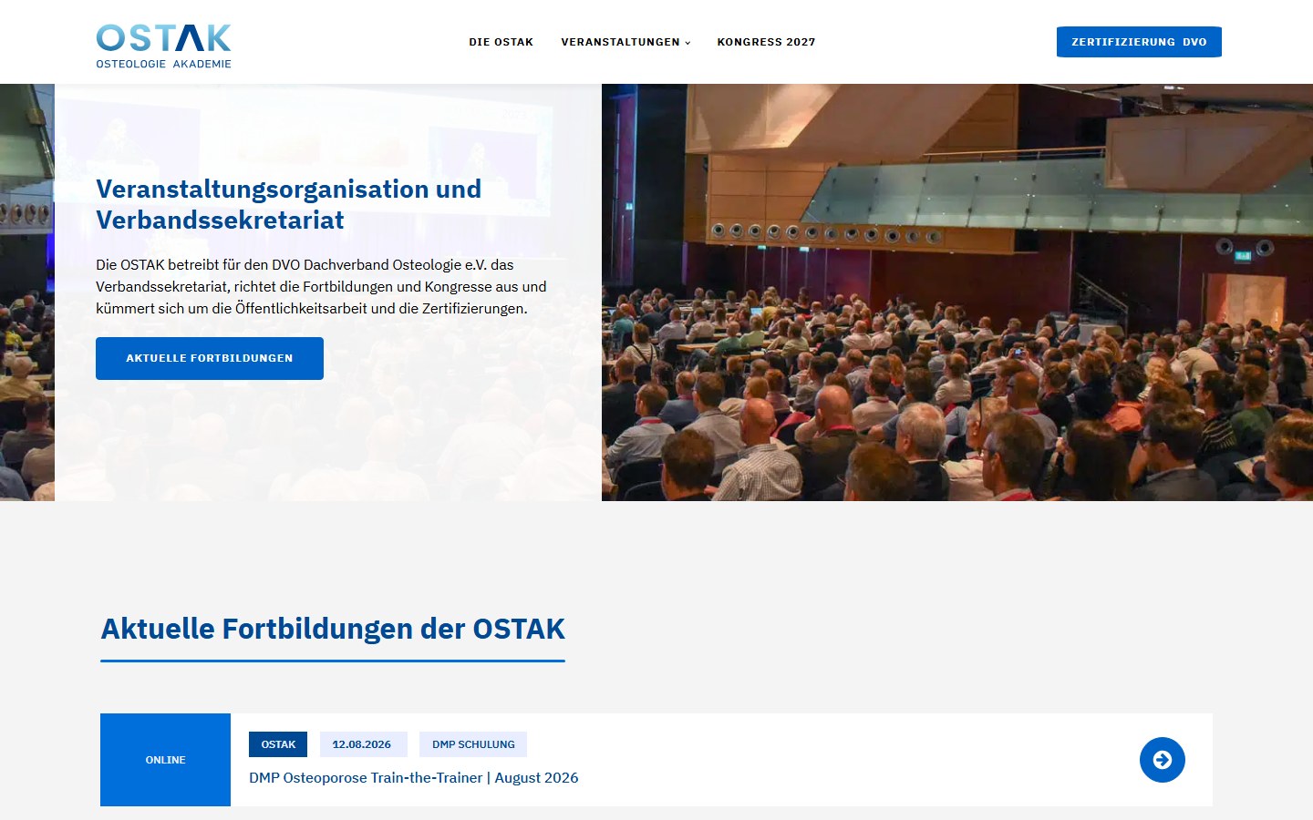 Website von OSTAK Osteologie Akademie GmbH – Desktopansicht: OSTAK Osteologie Akademie