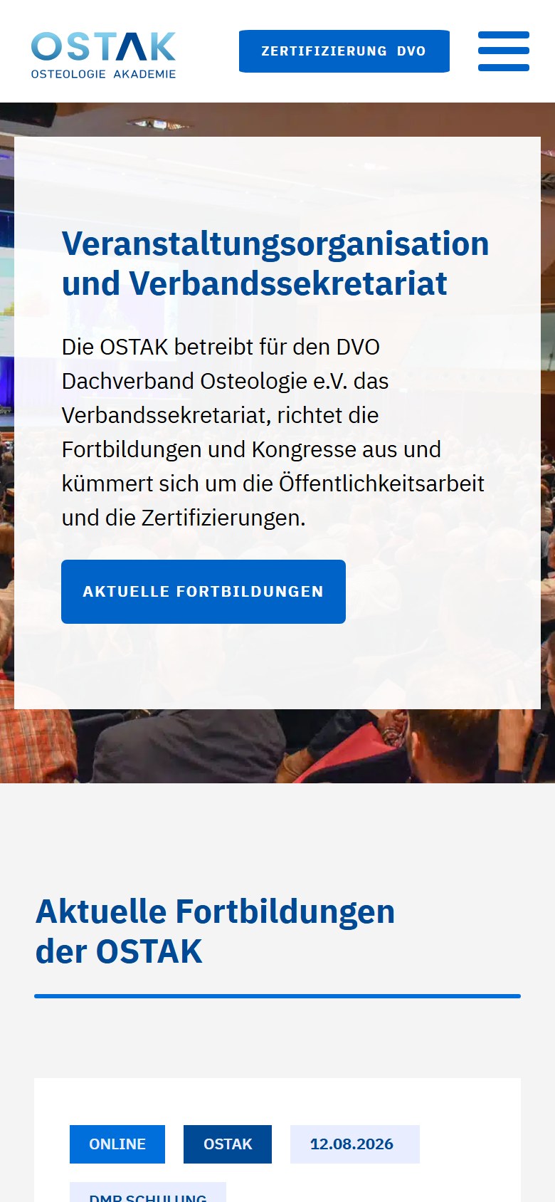Website von OSTAK Osteologie Akademie GmbH – Handyansicht: OSTAK Osteologie Akademie