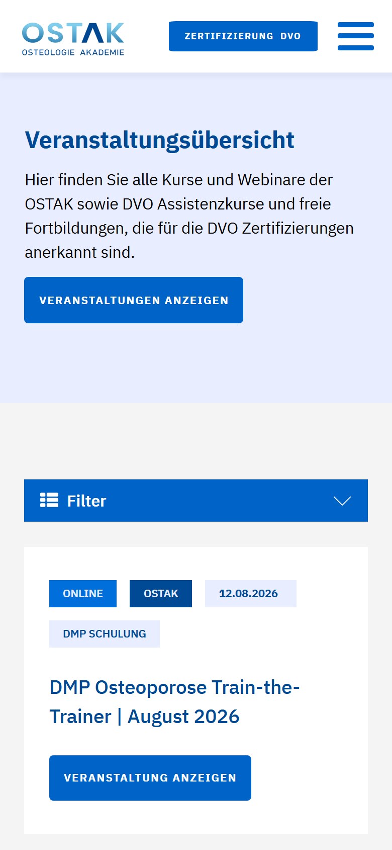Website von OSTAK Osteologie Akademie GmbH – Handyansicht: Veranstaltungen