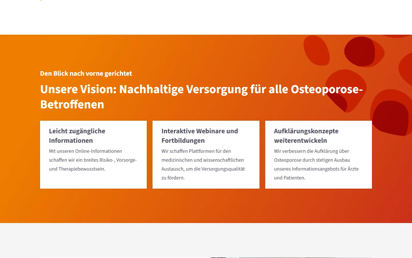Website von Osteoliga – Desktopansicht: Den Blick nach vorne gerichtet