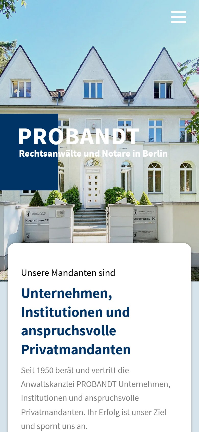 Website von PROBANDT Rechtsanwälte und Notare – Handyansicht: PROBANDT
