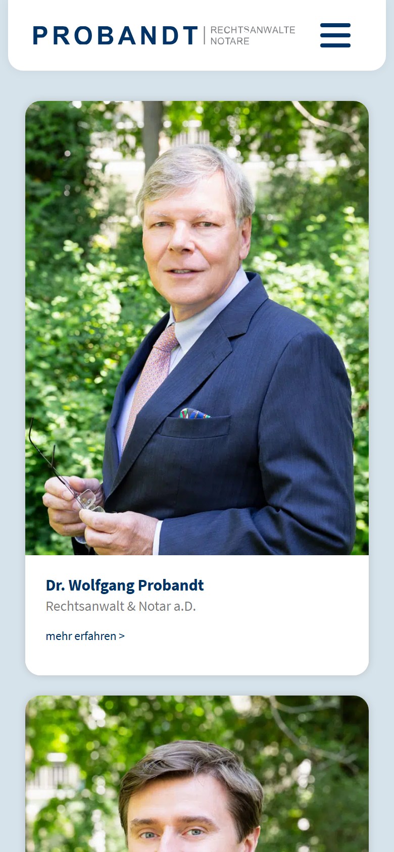 Website von PROBANDT Rechtsanwälte und Notare – Handyansicht: Notare
