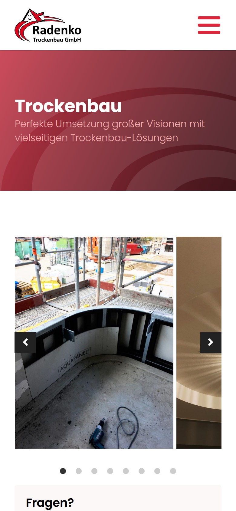 Website von Radenko Trockenbau GmbH – Handyansicht: Trockenbau