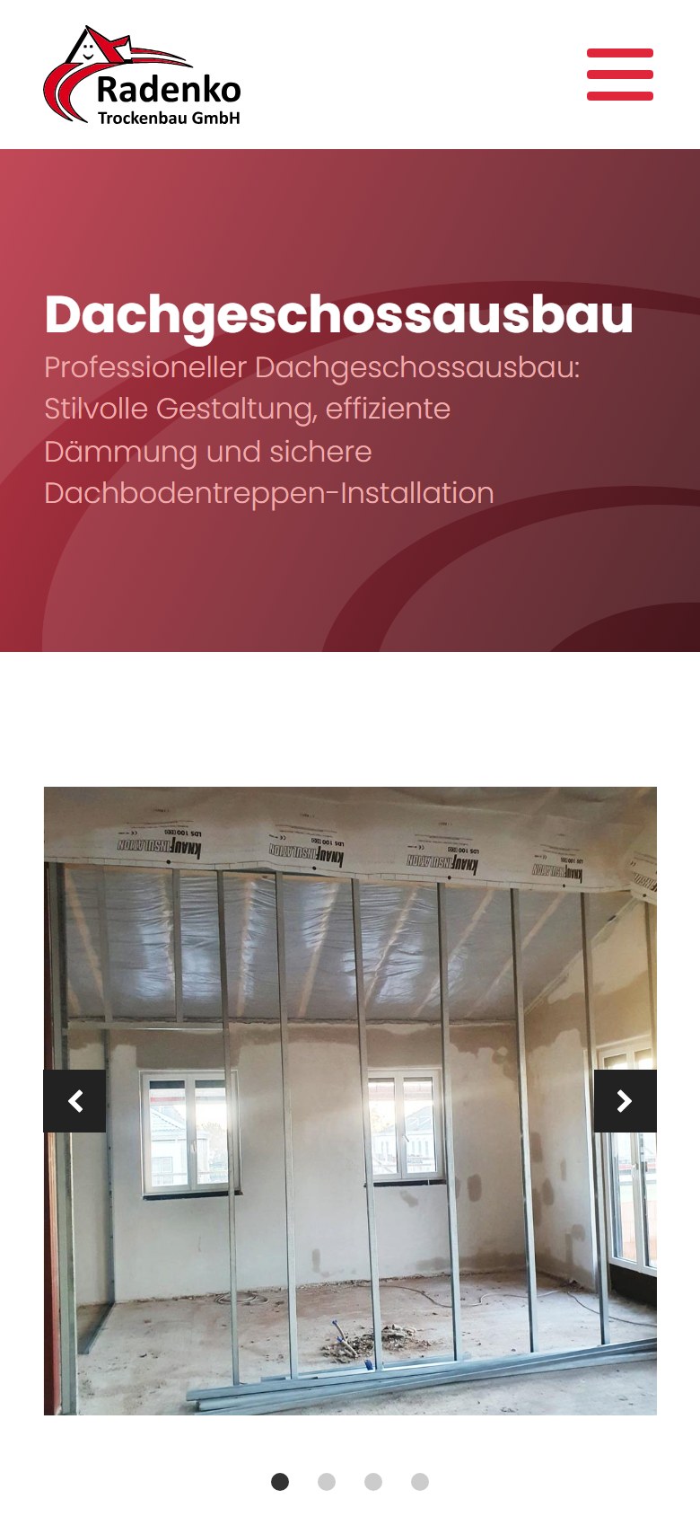 Website von Radenko Trockenbau GmbH – Handyansicht: Dachgeschossausbau