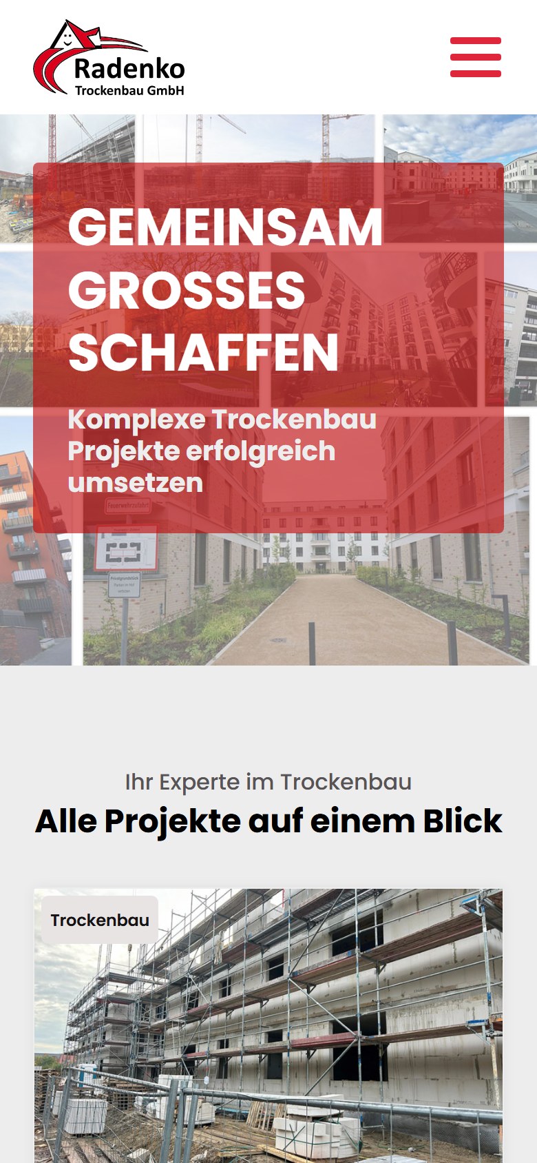Website von Radenko Trockenbau GmbH – Handyansicht: Projekte