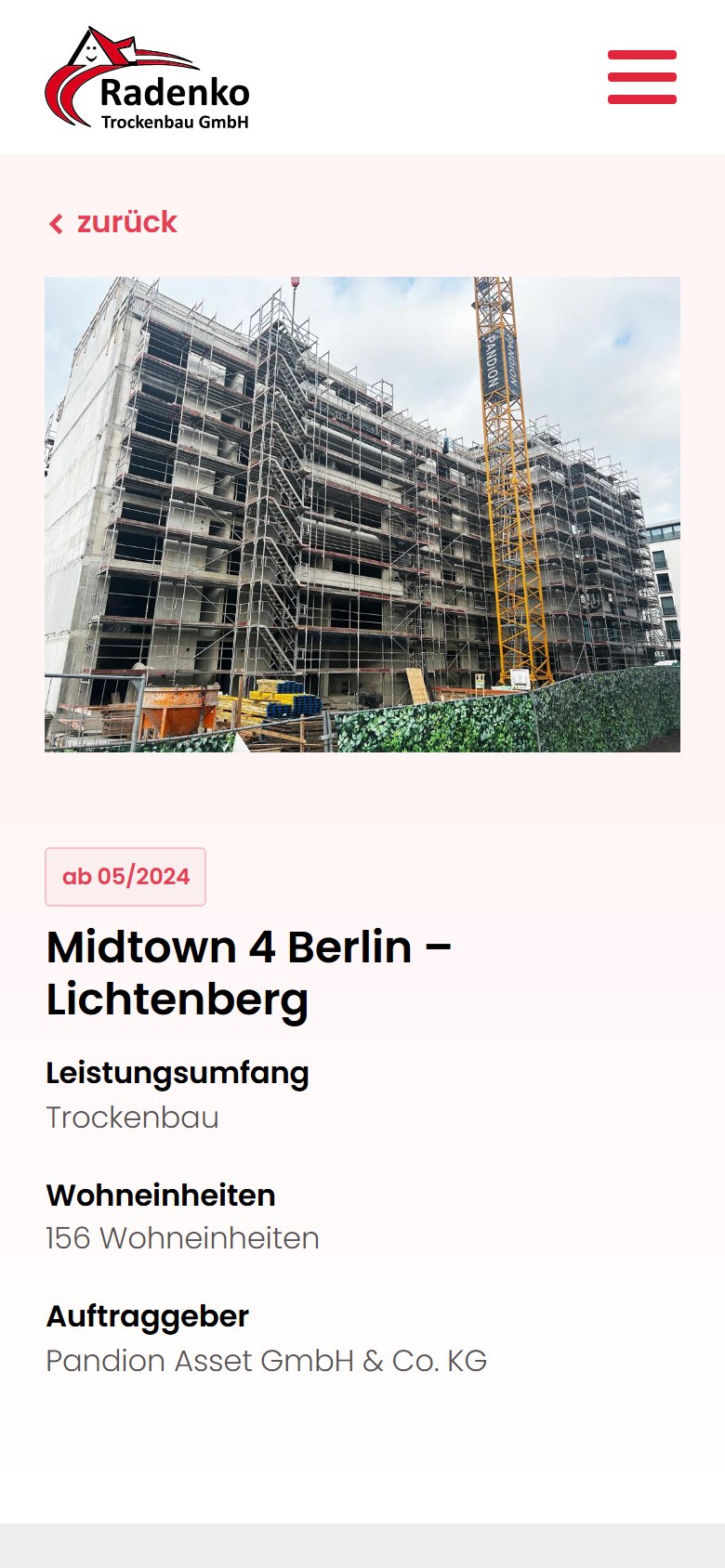 Website von Radenko Trockenbau GmbH – Handyansicht: Midtown 4 Berlin