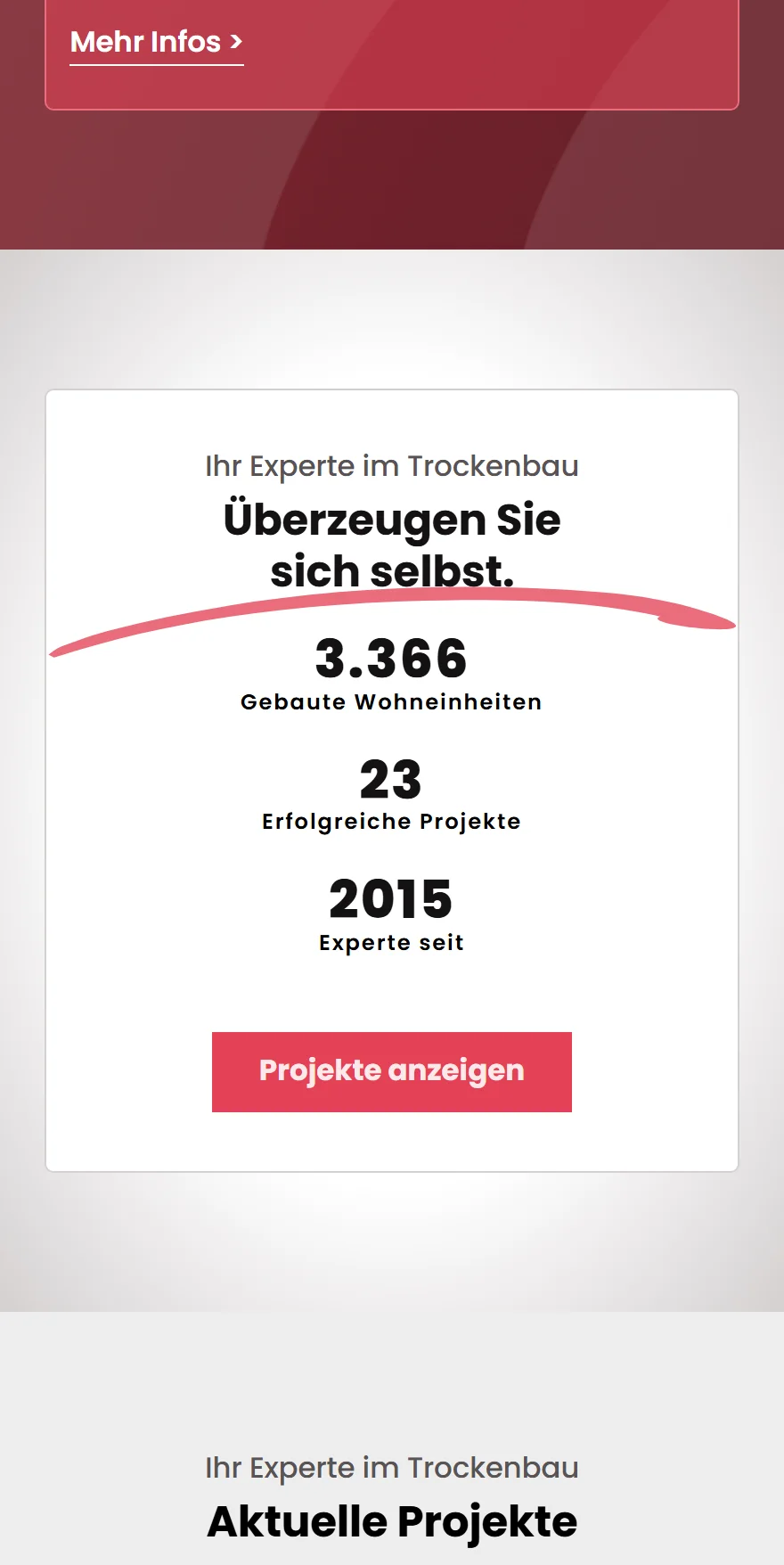 Website von Radenko Trockenbau GmbH – Handyansicht: Ihr Experte im Trockenbau