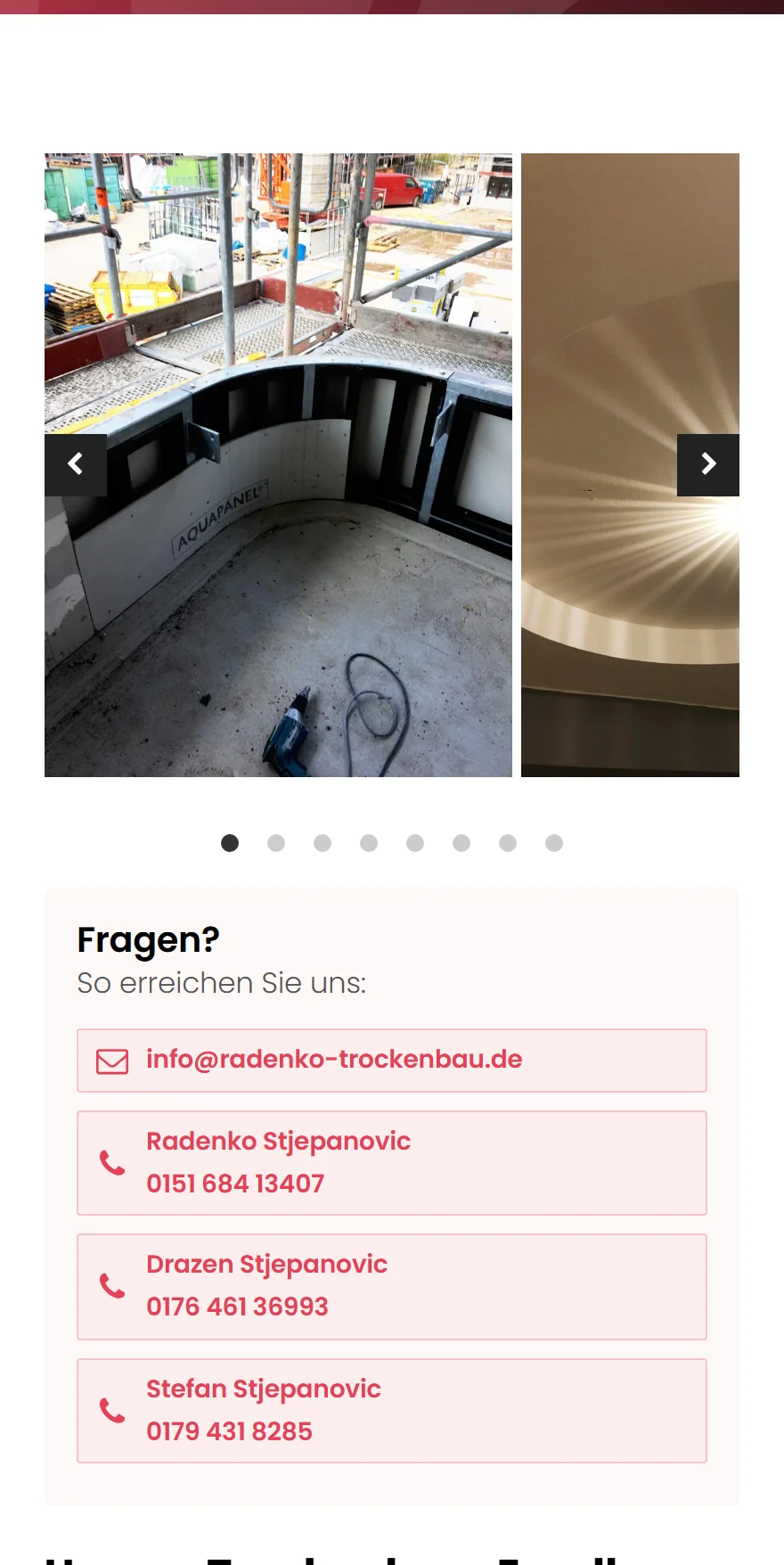 Website von Radenko Trockenbau GmbH – Handyansicht: Unsere Trockenbau-Exzellenz