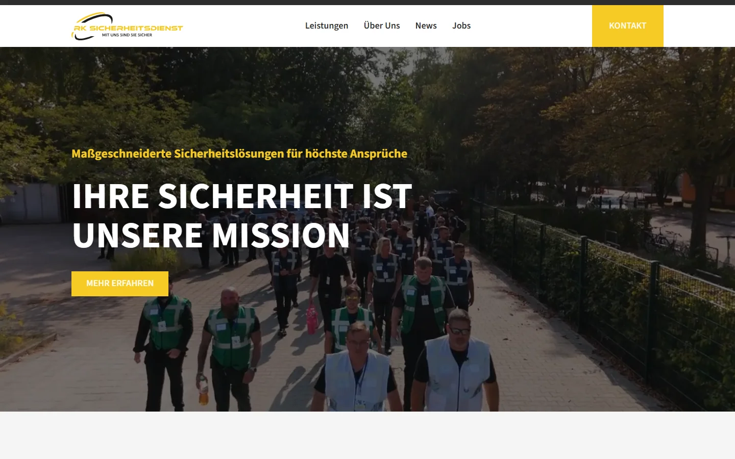 Website von RK Sicherheitsdienst e.K. – Desktopansicht: Maßgeschneiderte Sicherheitslösungen für höchste Ansprüche