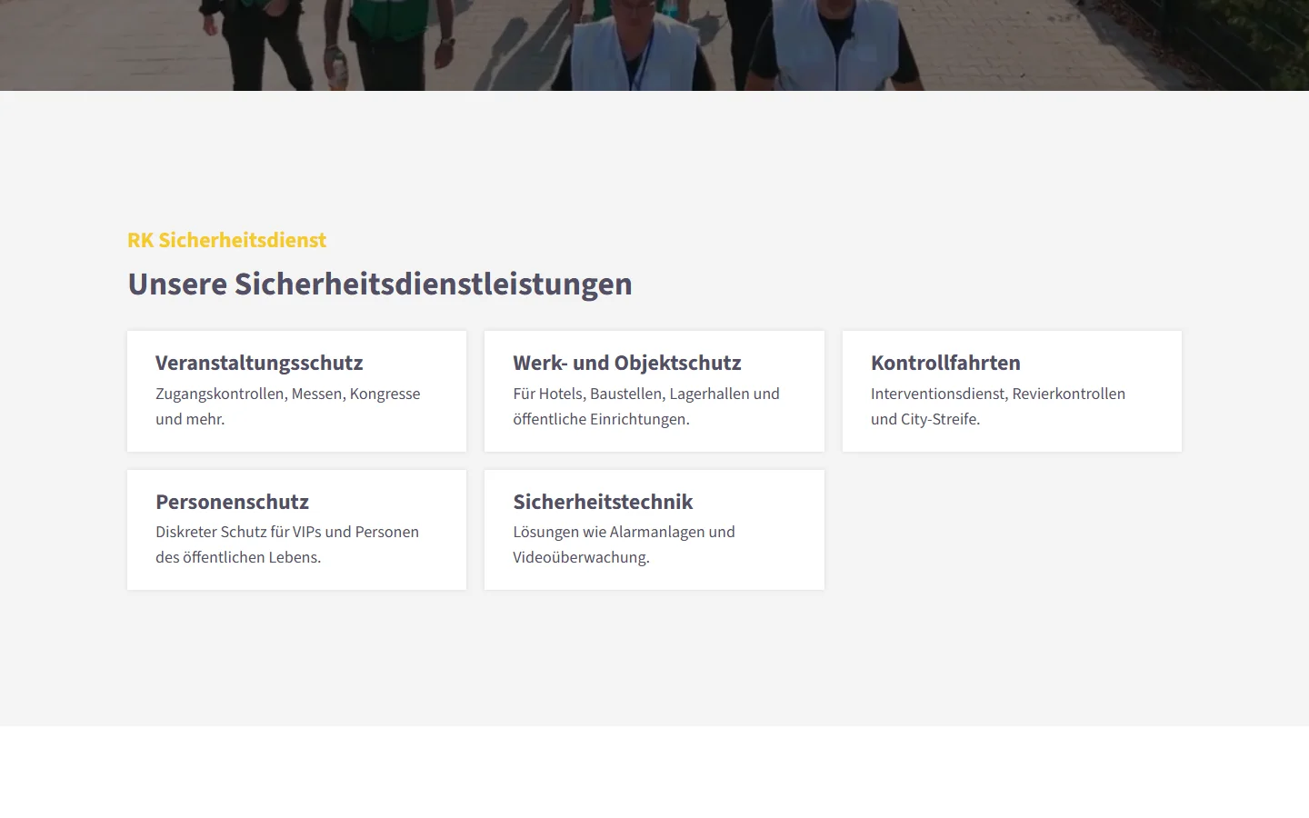 Website von RK Sicherheitsdienst e.K. – Desktopansicht: RK Sicherheitsdienst