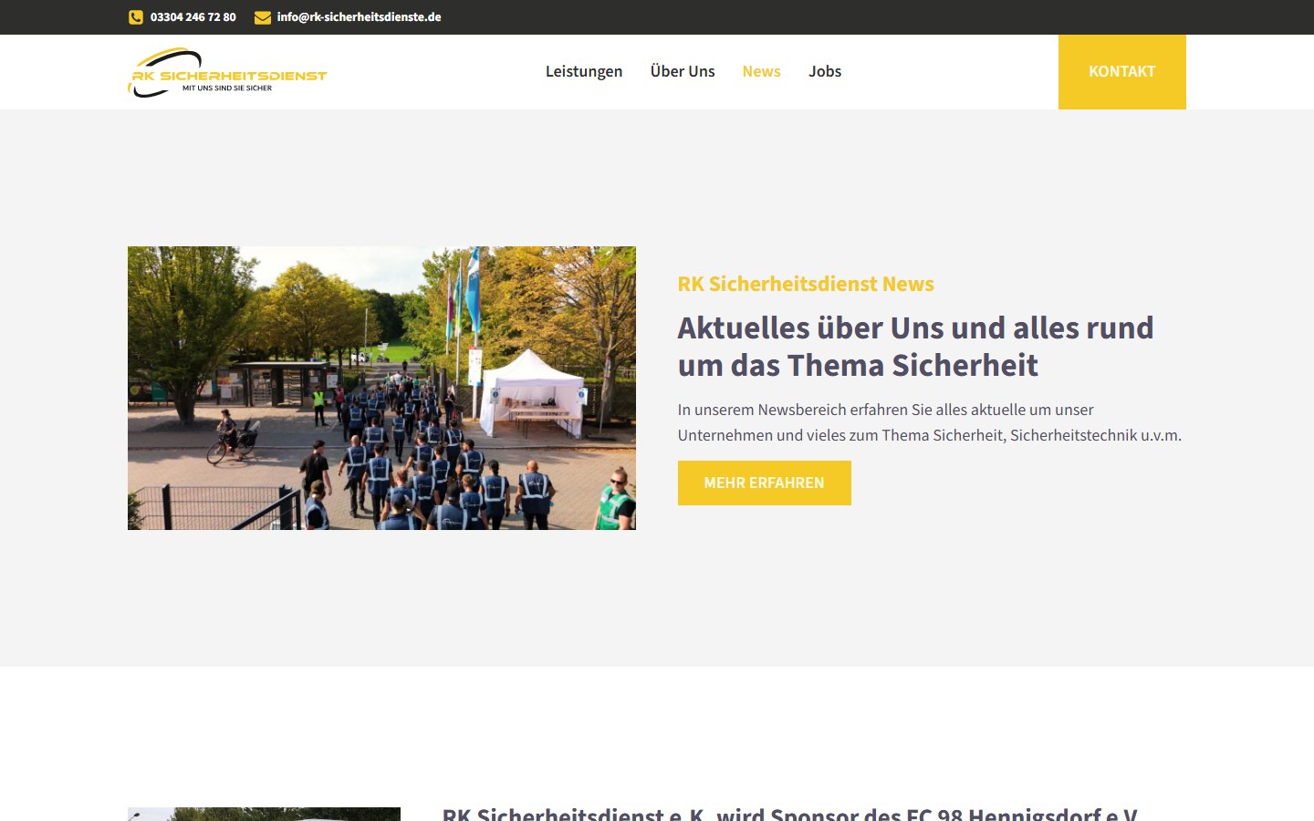 Website von RK Sicherheitsdienst e.K. – Desktopansicht: Aktuelles von RK Sicherheitsdienst e.K.