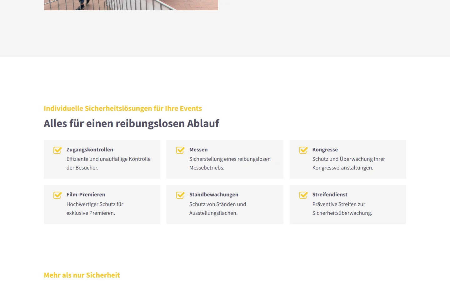 Website von RK Sicherheitsdienst e.K. – Desktopansicht: Individuelle Sicherheitslösungen für Ihre Events