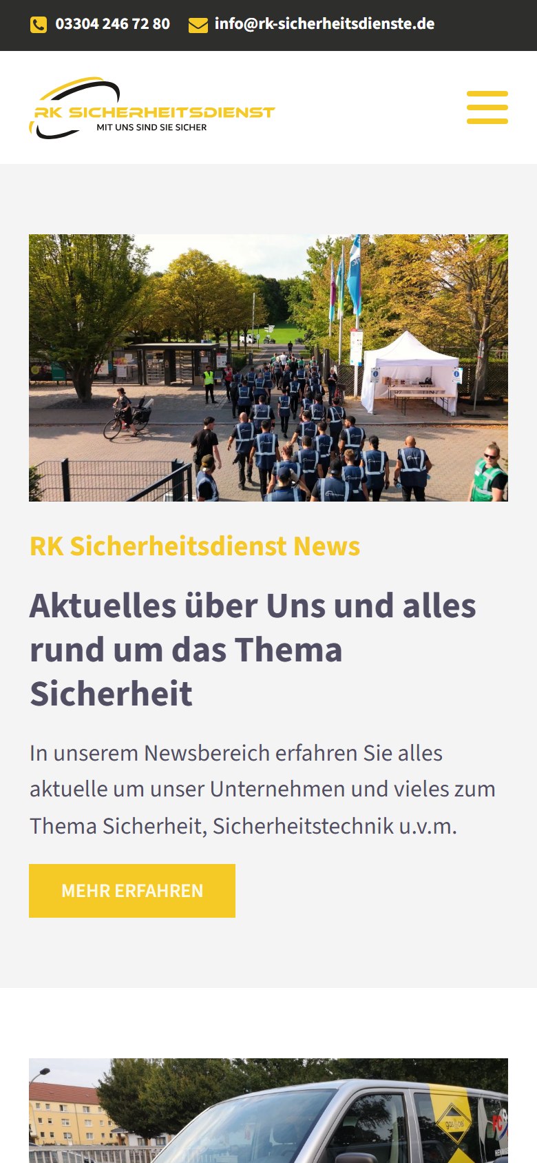 Website von RK Sicherheitsdienst e.K. – Handyansicht: Aktuelles von RK Sicherheitsdienst e.K.