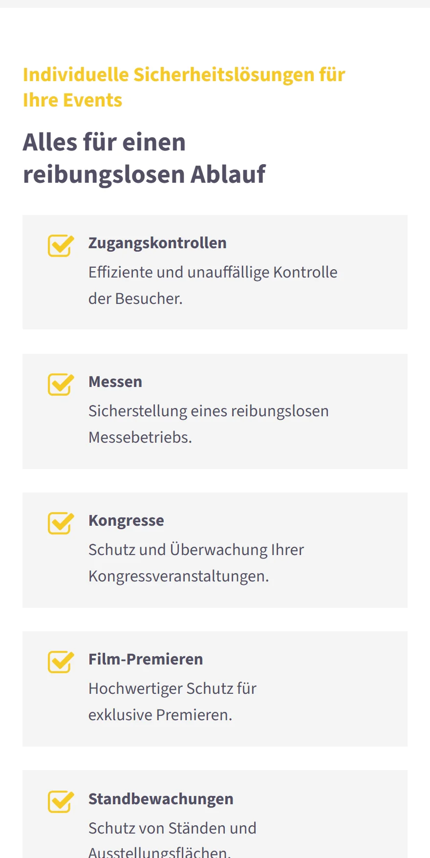 Website von RK Sicherheitsdienst e.K. – Handyansicht: Individuelle Sicherheitslösungen für Ihre Events