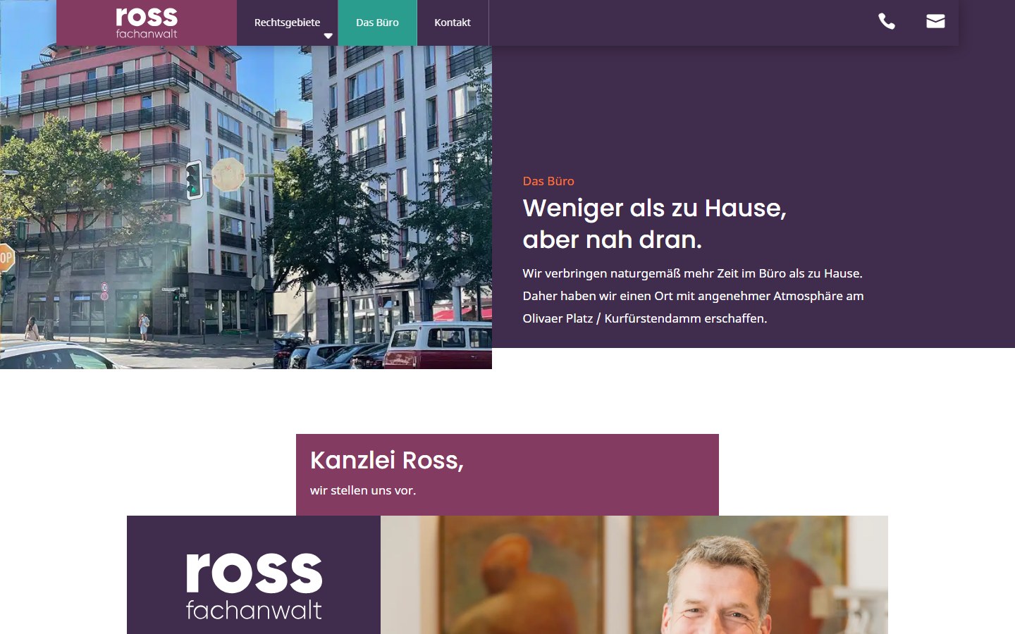 Website von Ross - Fachanwalt für Mietrecht – Desktopansicht: Das Büro