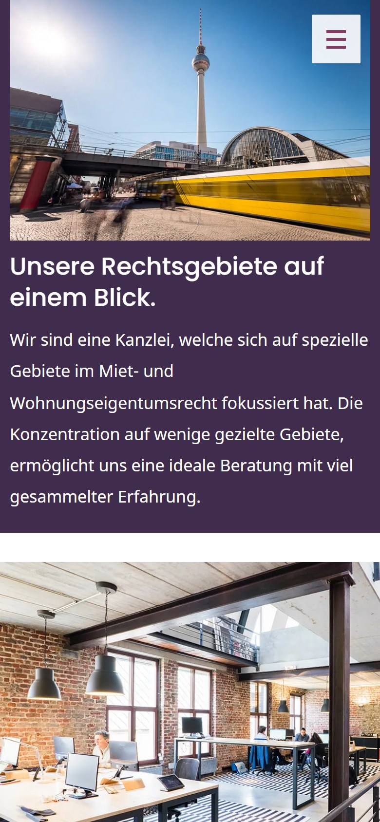 Website von Ross - Fachanwalt für Mietrecht – Handyansicht: Rechtsgebiete