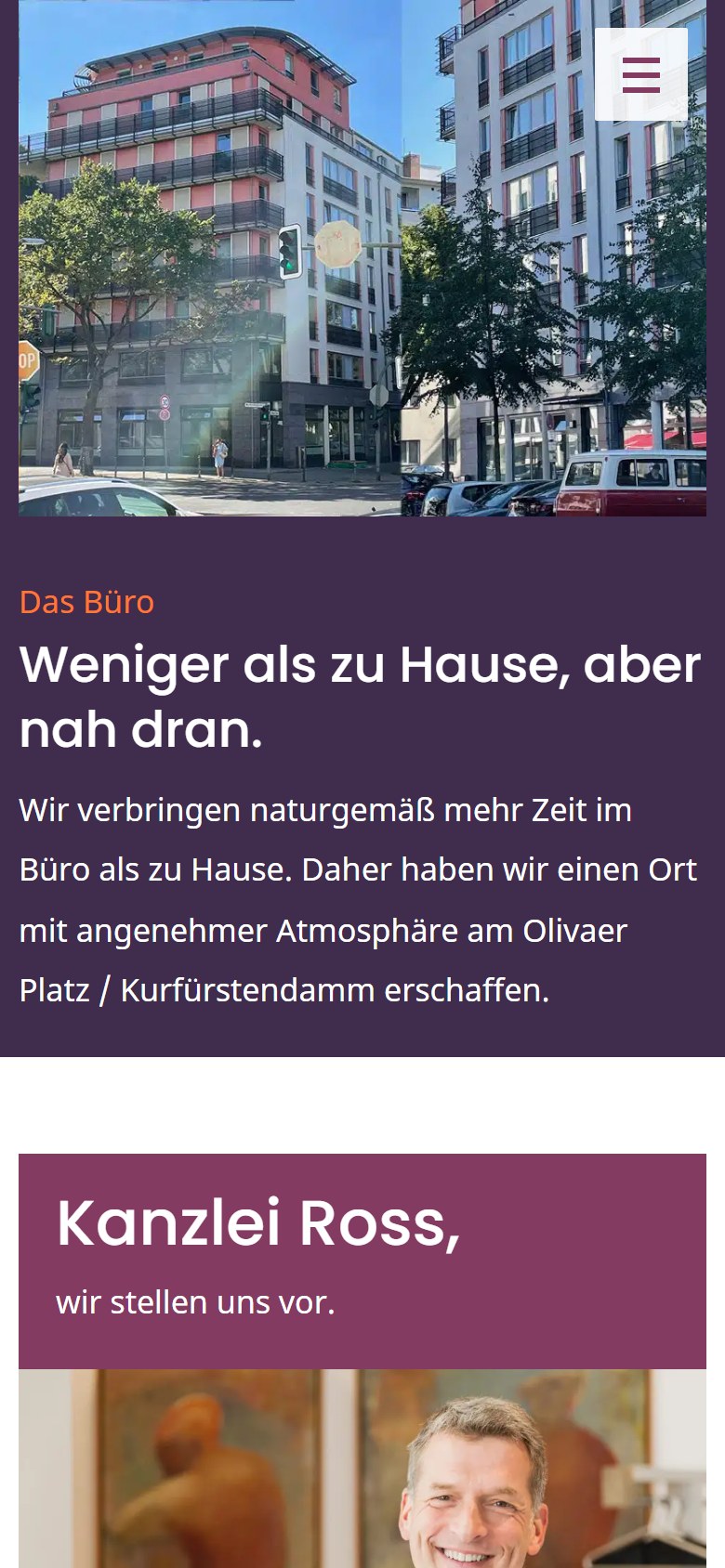 Website von Ross - Fachanwalt für Mietrecht – Handyansicht: Das Büro