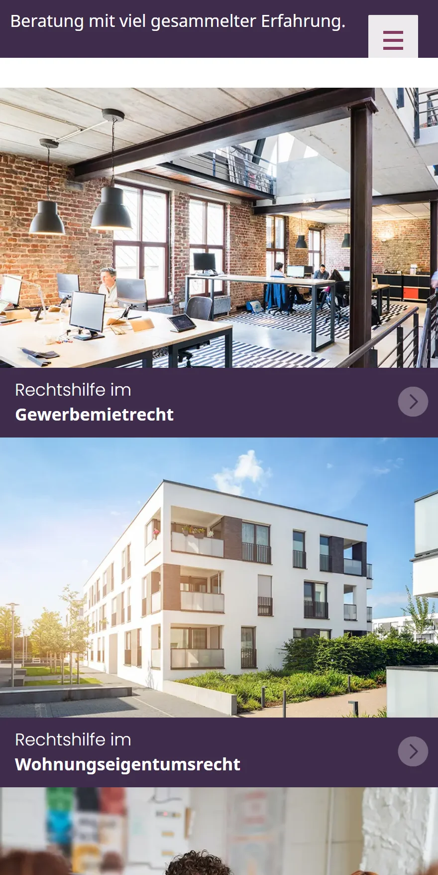 Website von Ross - Fachanwalt für Mietrecht – Handyansicht: Rechtsgebiete