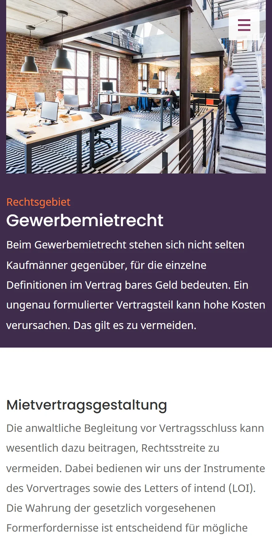 Website von Ross - Fachanwalt für Mietrecht – Handyansicht: Gewerbemietrecht