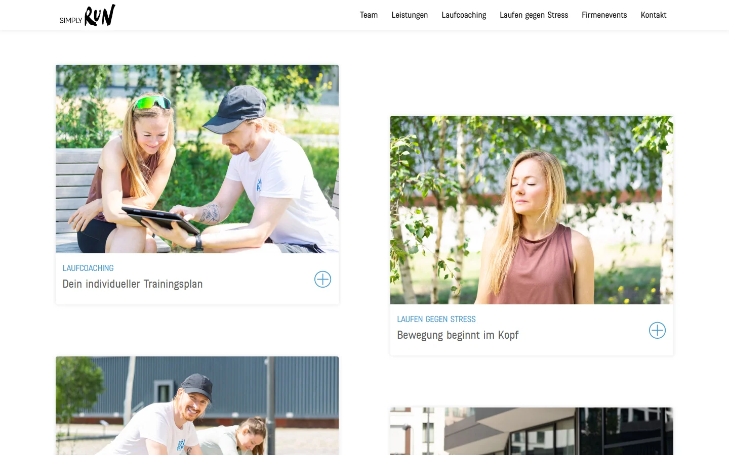 Website von SIMPLY RUN – Desktopansicht: LAUFCOACHING