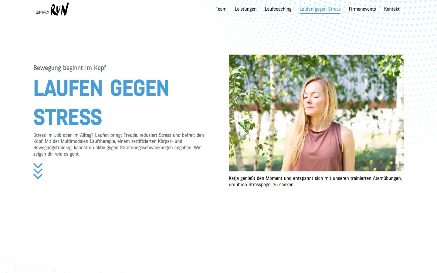 Website von SIMPLY RUN – Desktopansicht: Laufen gegen Stress