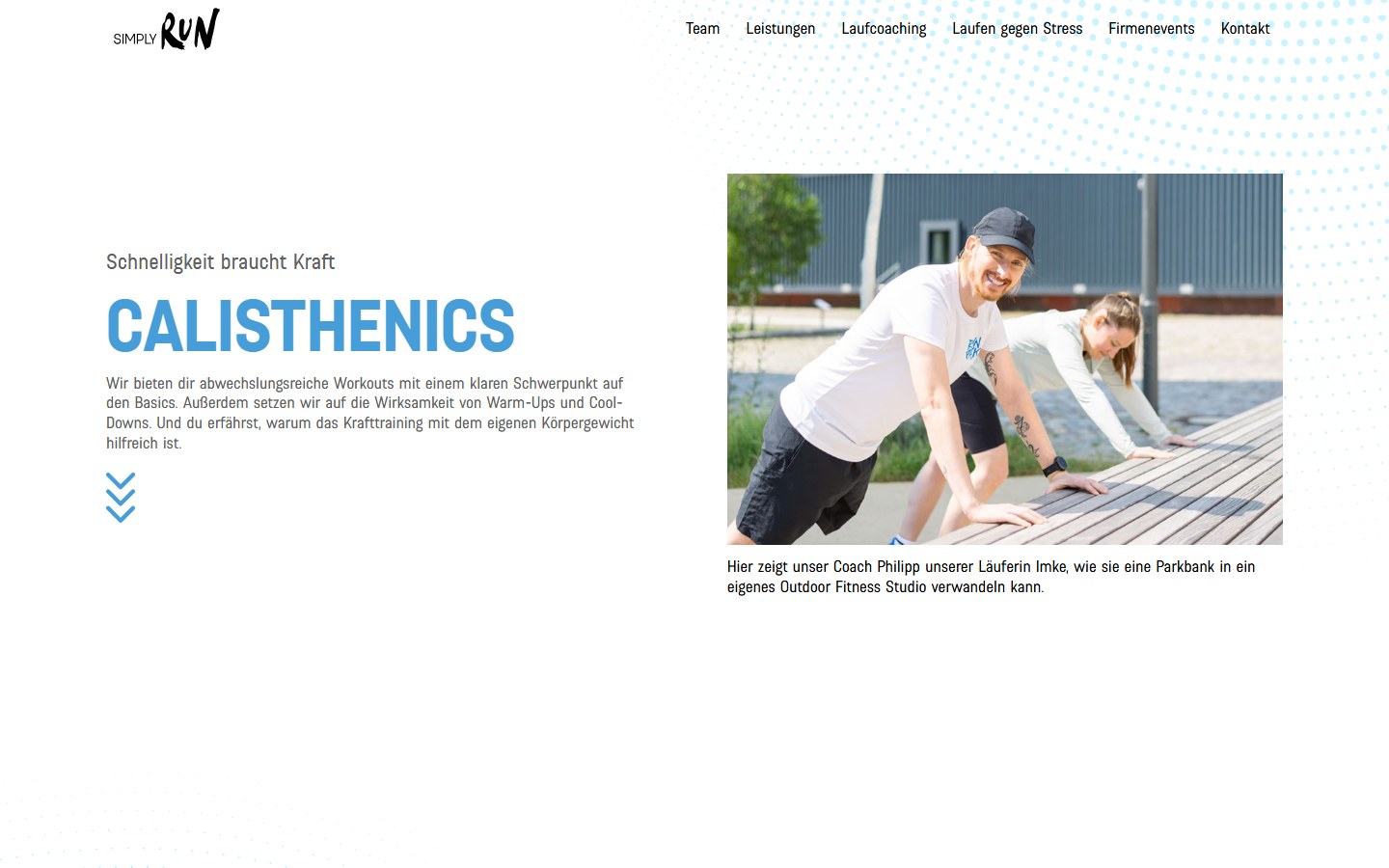 Website von SIMPLY RUN – Desktopansicht: Calisthenics