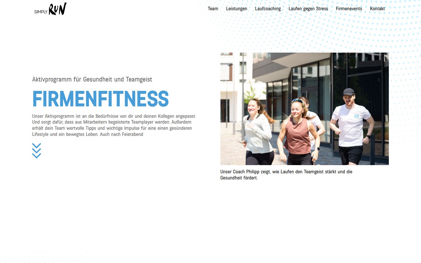Website von SIMPLY RUN – Desktopansicht: Firmenfitness