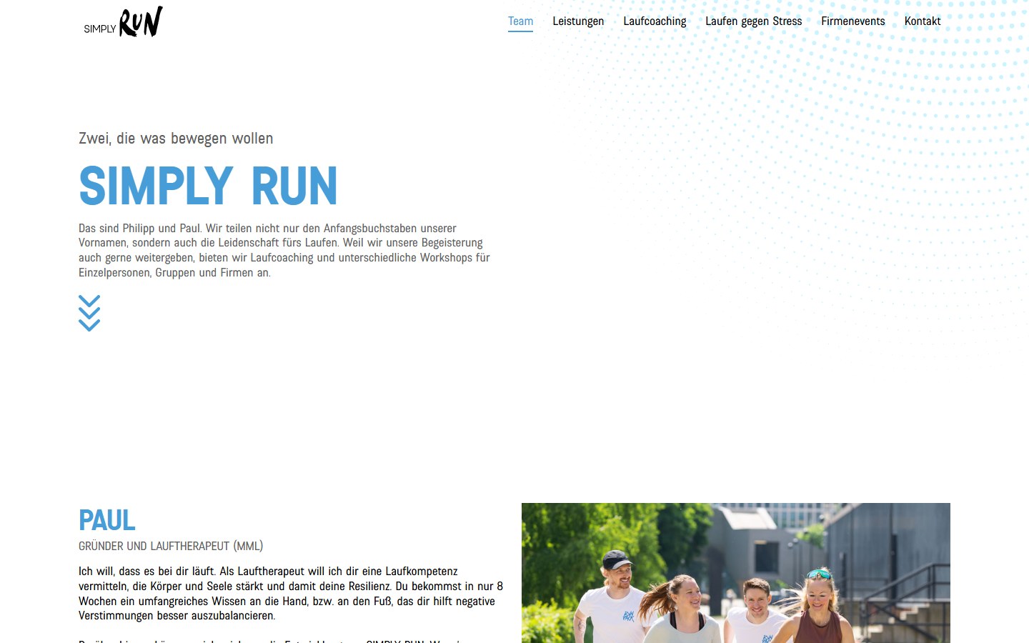 Website von SIMPLY RUN – Desktopansicht: Team