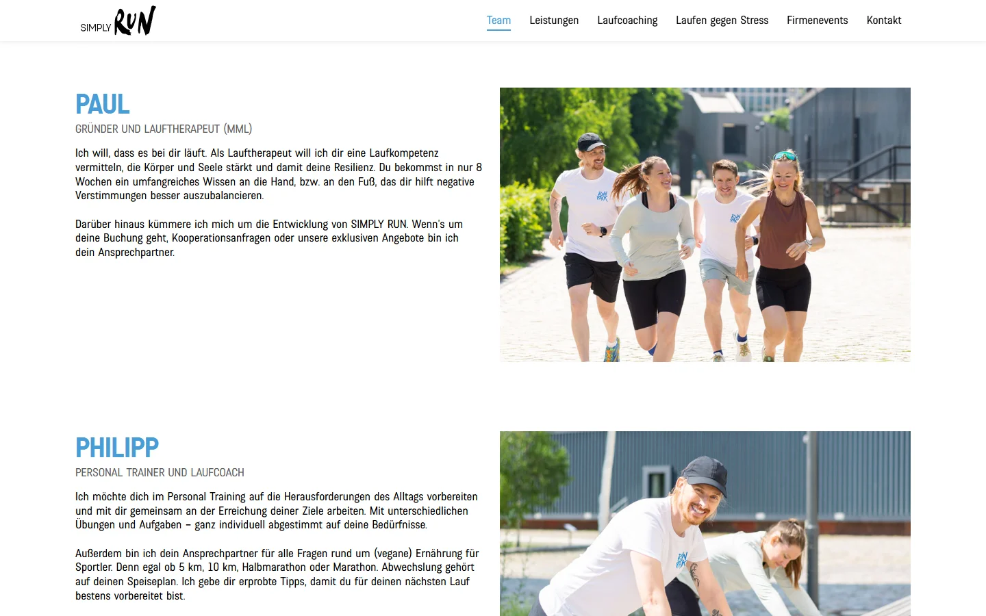 Website von SIMPLY RUN – Desktopansicht: PAUL