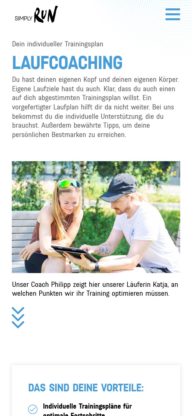 Website von SIMPLY RUN – Handyansicht: Laufcoaching