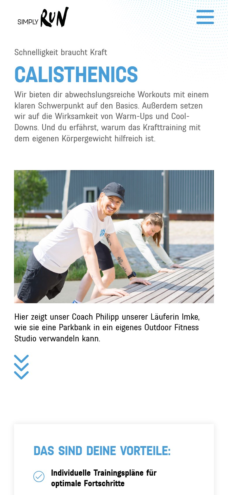 Website von SIMPLY RUN – Handyansicht: Calisthenics