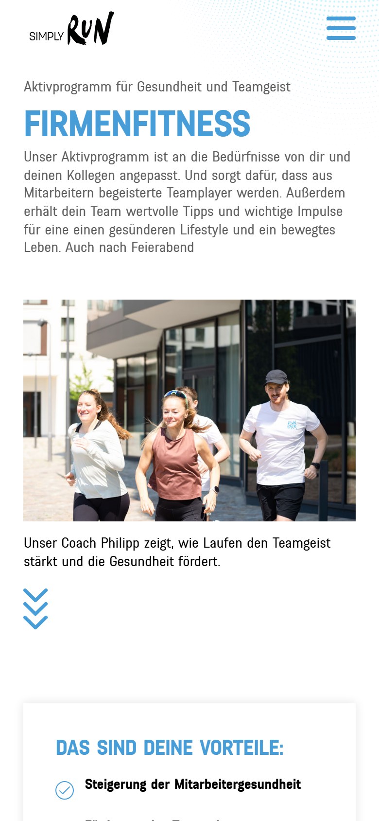 Website von SIMPLY RUN – Handyansicht: Firmenfitness