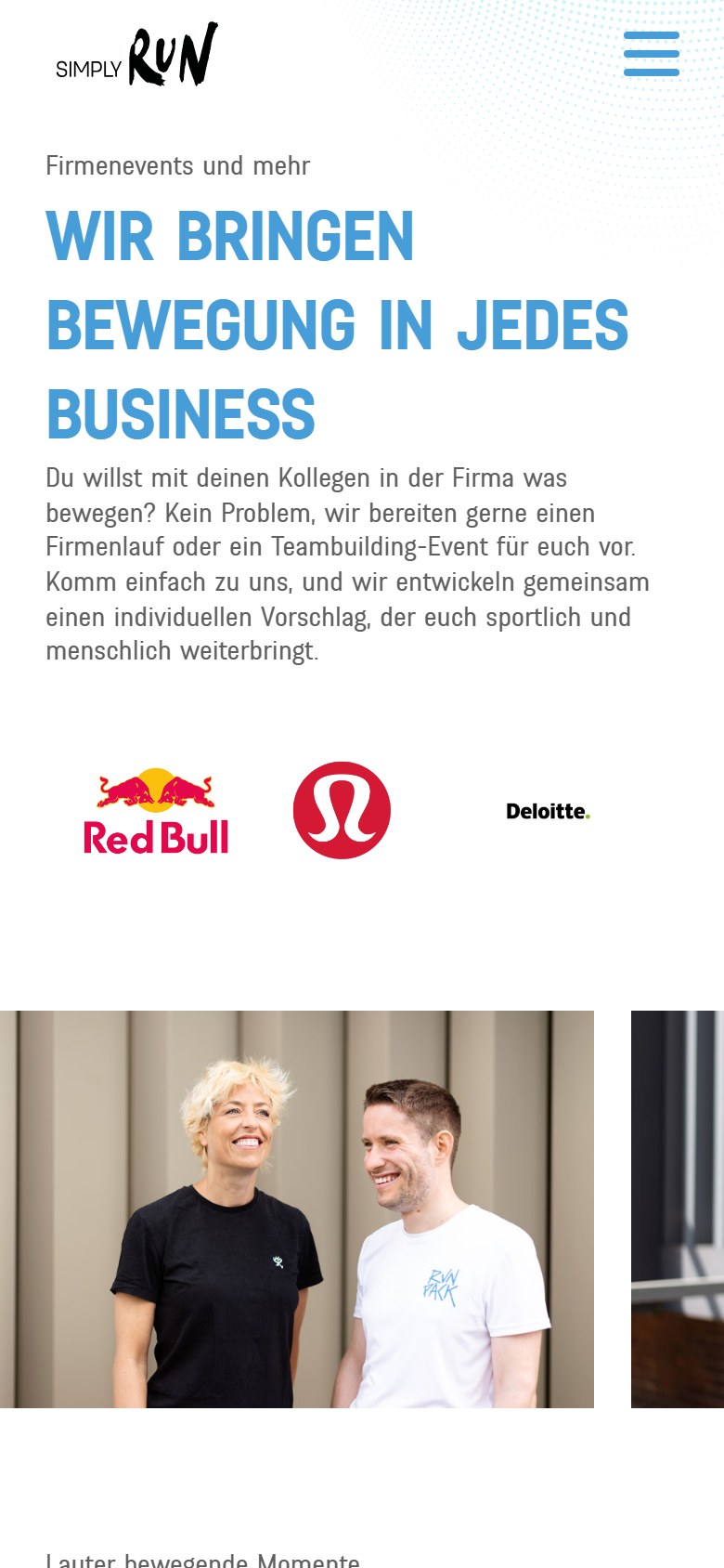 Website von SIMPLY RUN – Handyansicht: Firmenevents