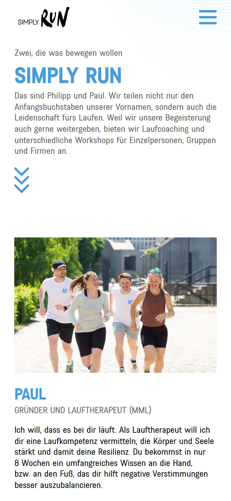 Website von SIMPLY RUN – Handyansicht: Team